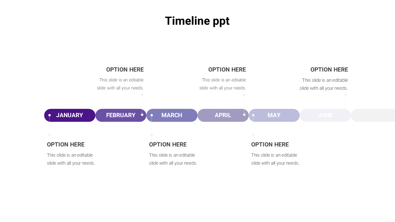 Free - Attractive Timeline PPT In Purple Color Slide Model